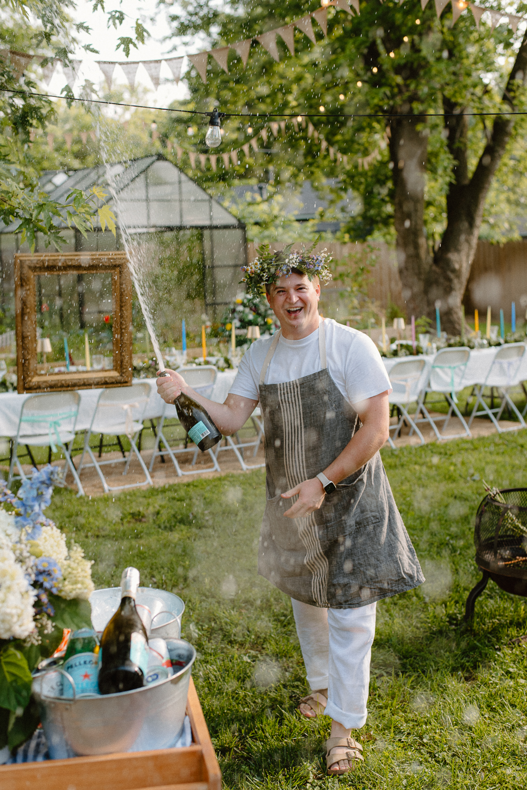 Champagne spray in the garden