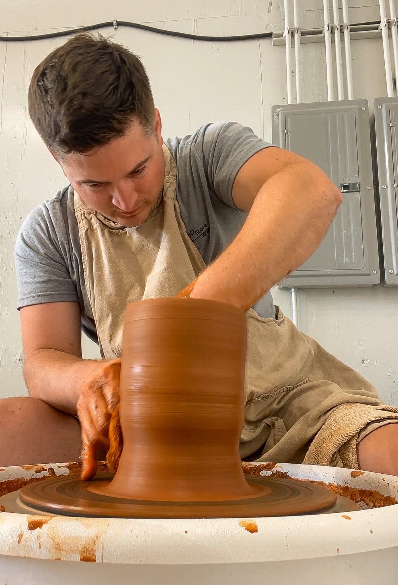 Roger at the pottery wheel